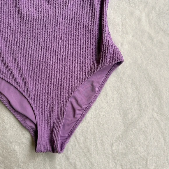 Aerie Crinkle Scoop Purple Ribbed One-Piece Swimsuit - Picture 3 of 8